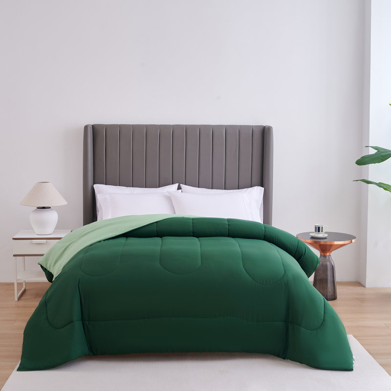 All Seasons Down Alternative Single Reversible Comforter, Dark Green/Light Green, Twin Comforter