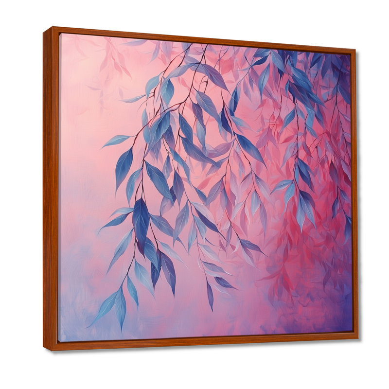 Coucher de soleil sur feuilles de saule II - feuilles, art mural, H 16 po x l 16 po, Impression encadrée flottante, Brun