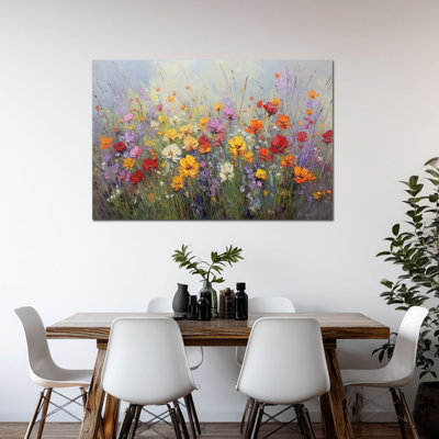 Art mural floral, décoration murale fleurs, art mural fleurs sauvages pour salon, art mural paysage nature, art mural montagne, toile prête à accrocher 32 po x 48 po