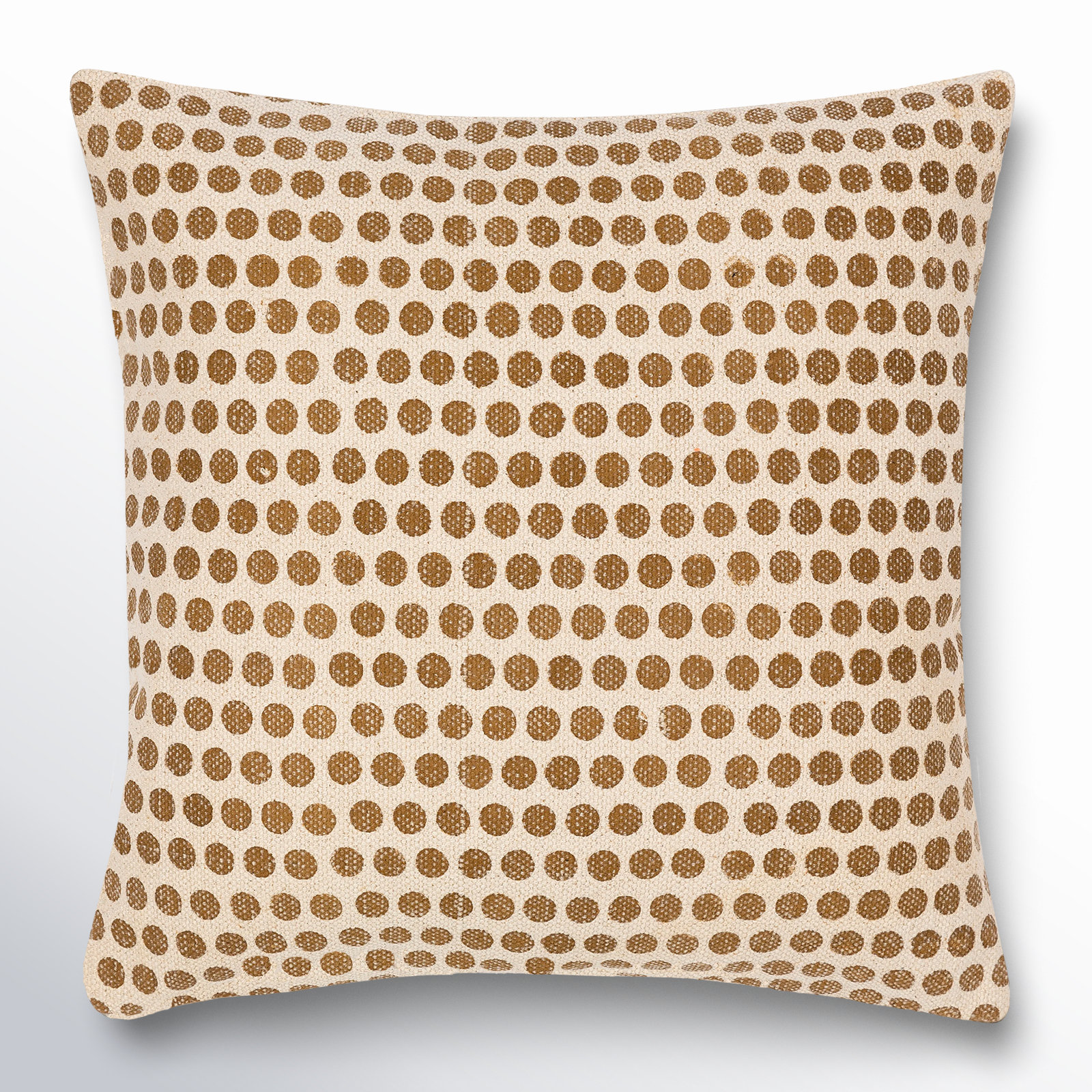 Zetta Polka Dots Cotton Throw Pillow, Light Beige/Tan, Square 18", Polyester/Polyfill