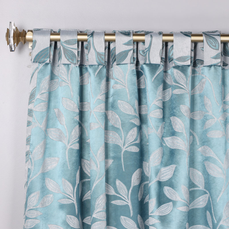 Teal Polyester Blackout Curtains with Leaf Pattern, 52" x 63"