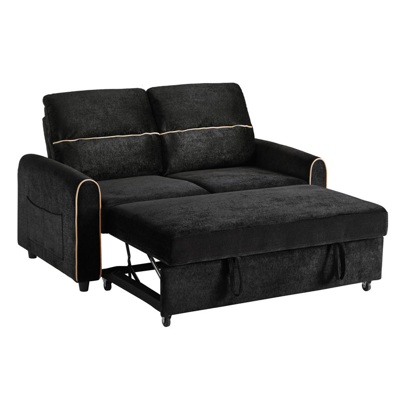 Chenille Pull Out Sofa Bed, Black