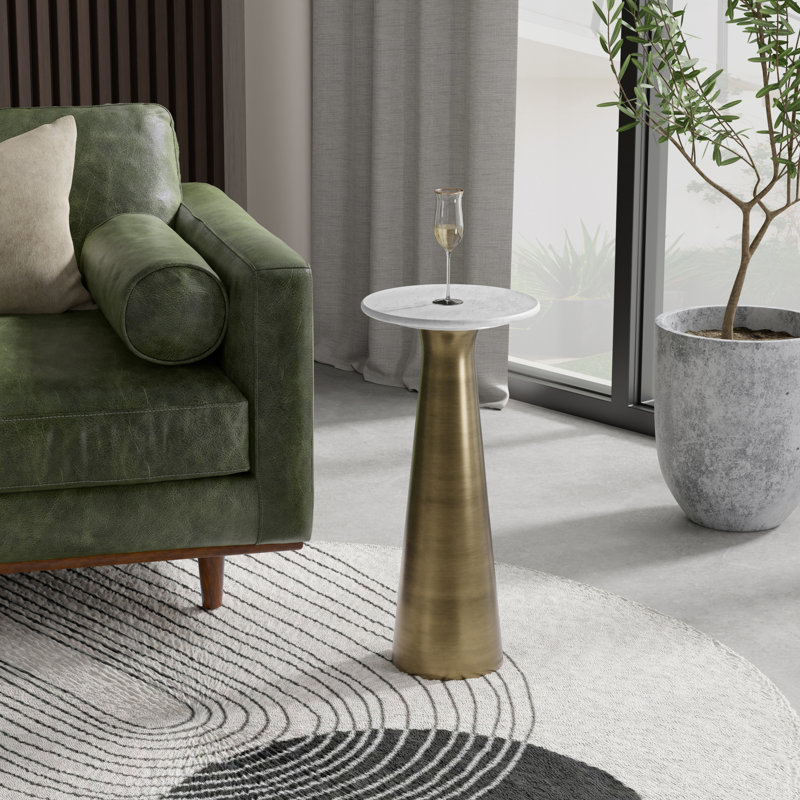 Table de bout contemporaine en marbre véritable de 12 po avec base en métal