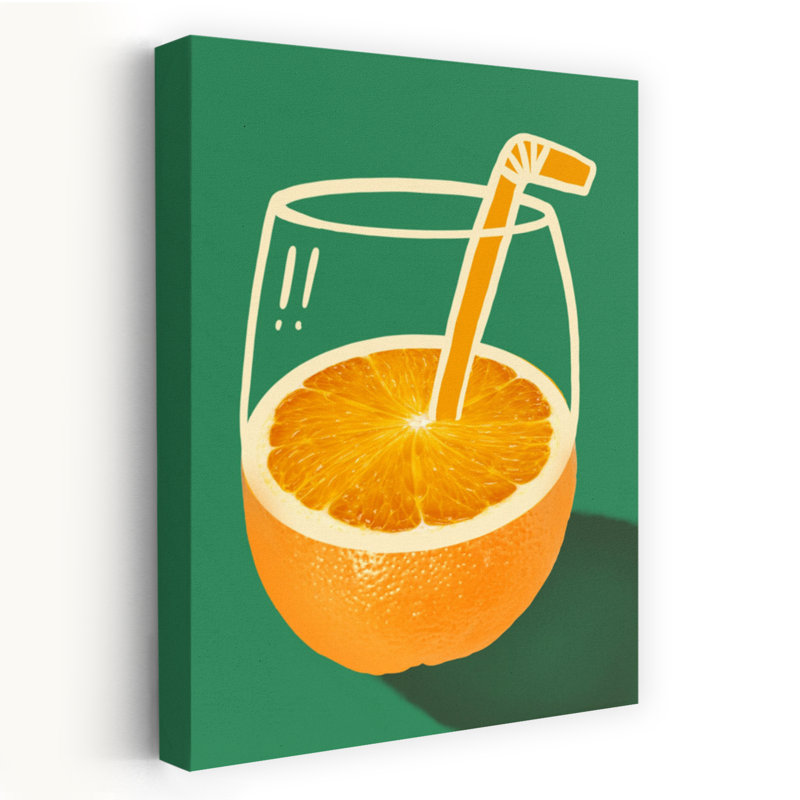 «Orange Juice Doodle», art minimaliste coloré de fruits d'été audacieux, H 60 po x l 40 po