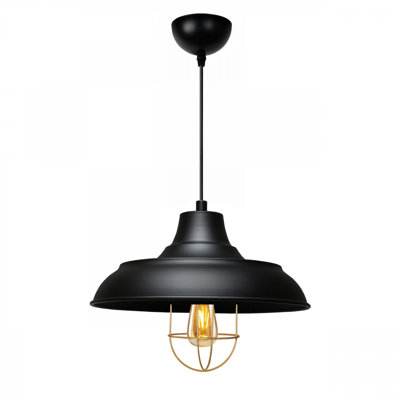 Lustre élégant en métal noir, 9,8 po de diamètre x 10,2 po de hauteur, hauteur totale de 47,2 po | 100% métal durable, douille E27 (40 W maximum) | Parfait pour la salle à manger, le salon ou le vestibule | Design moderne et élégant
