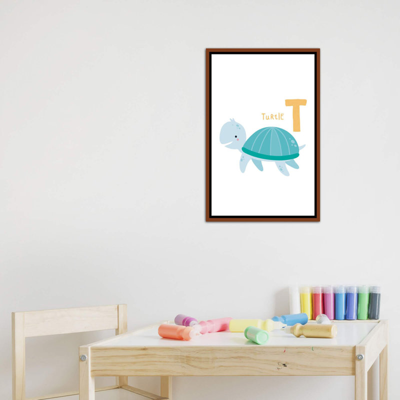 Animal Alphabet - T - impression d'art graphique, H 26 po x l 18 po x 1,5 po, Toile avec cadre brun, Pas de tapis