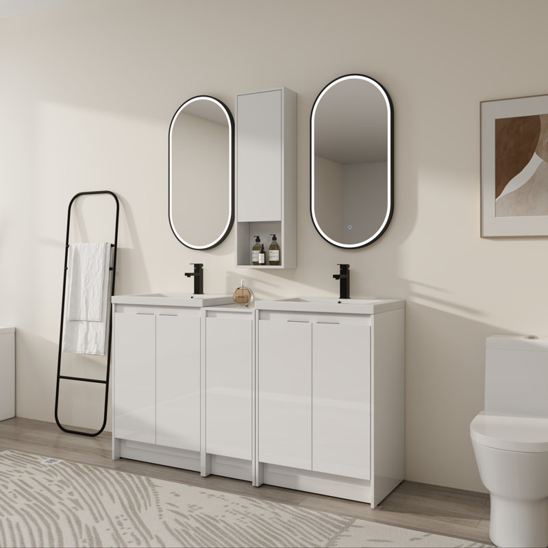 Ensemble de meuble-lavabo double 60 po avec plateau en résine 60 po