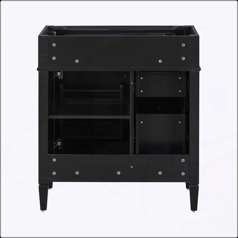 Meuble-lavabo moderne de 30 po avec 2 tiroirs, un tiroir basculant et une tablette réglable pour un rangement efficace, Noir