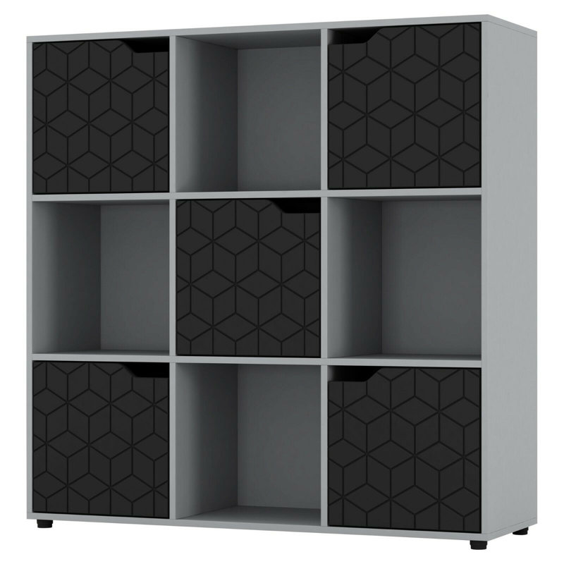 Bernuth 90.5cm H x 89cm W Cube Bookcase, Grey/Black
