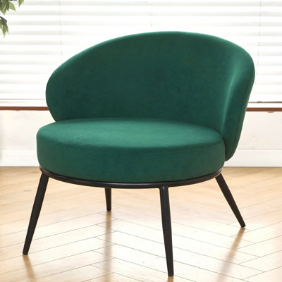 Chaise d'appoint ronde en velours, fauteuil rembourré de style moderne Mid-Century avec pieds en métal, chaise d'appoint demi-tonneau pour le salon et la chambre à coucher