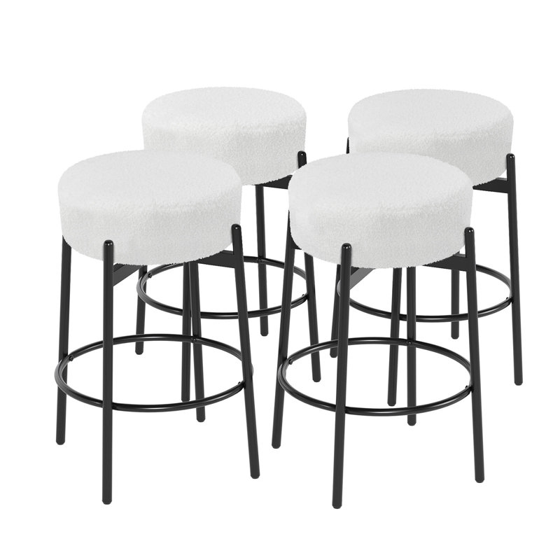Ensemble de 4 tabourets de bar pivotants de 24 pouces avec siège en molleton noir, Blanc, 4