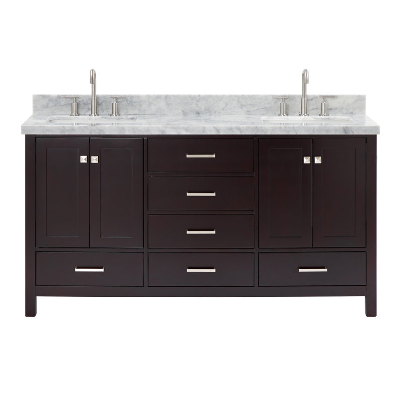 Cambridge 67'' Double Bathroom Vanity with Carrara Marble Top, Espresso, Rectangular