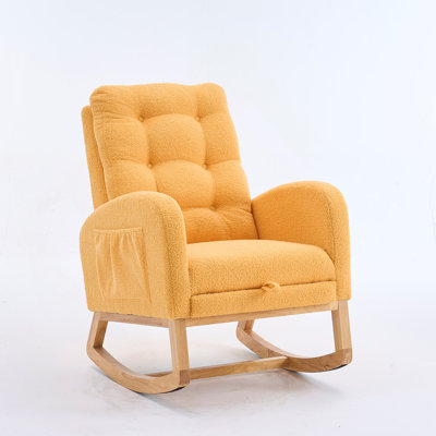Caramel Accent Rocking  Chair With  Footrest High Back Rubber Wood Rocking Legs Bedroom Living Space   26.77D X 38.36W X 39.76H Inch