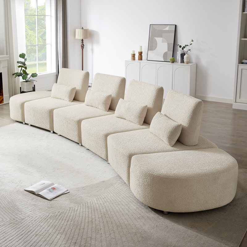 186" Wide Upholstery 6Pcs Sectional, Beige Chenille