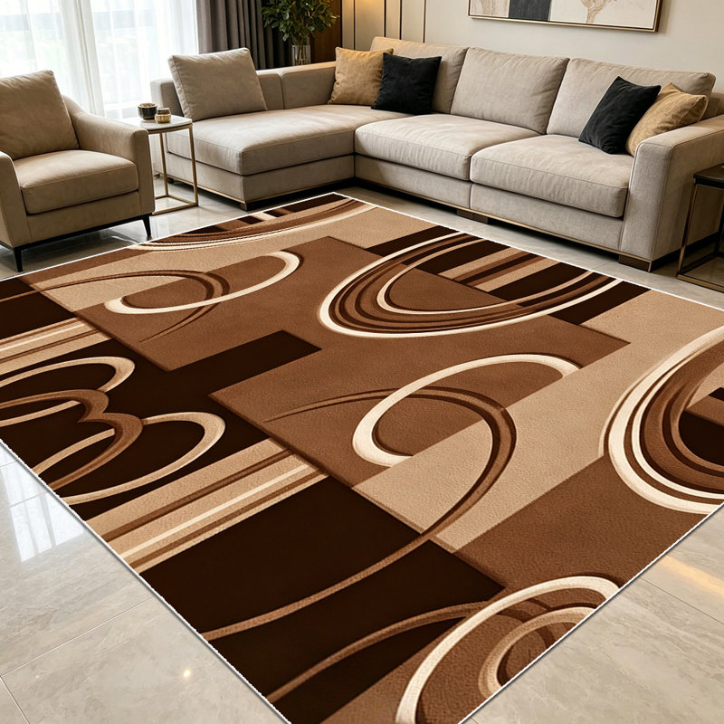 1PC Modern Geometric Circular Stripe Brown Beige Tone area rugs for Living Room, Soft and Comfortable, Suitable for all seasons, easy-to-maintain, machine washable Indoor floor mat, Under Table Farmhouse suitable for dining table area, bedroom