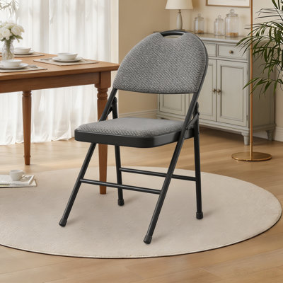 Ensemble de 4 chaises pliantes en métal avec siège rembourré en tissu, structure triangulaire, patins antidérapants et poignée de transport, conception pliable pour bureau à domicile Banquet gris