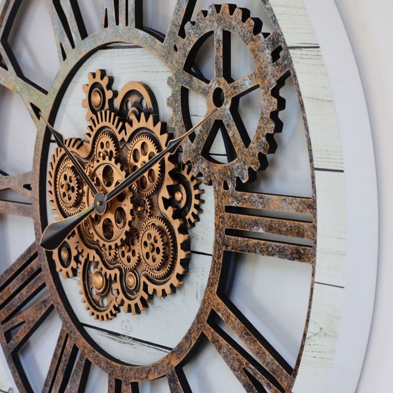 36" White and Bronze Industrial Gear Wall Clock