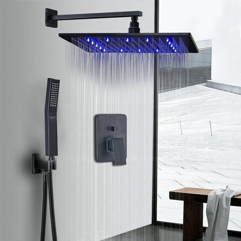 Ensemble de douche 16 "à DEL noir mat avec système de douche de pluie et douche à main