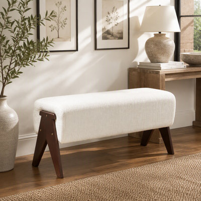 Banc en chenille de 38 po avec accoudoirs roulés et pieds en bois massif brun 38 po pour salon d'entrée de chambre à coucher