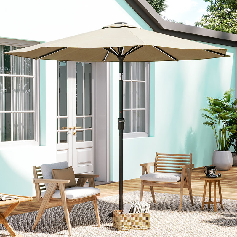300cm Large Solar Powered LED Patio Umbrella for Outdoor Garden Patio without Base, Beige
