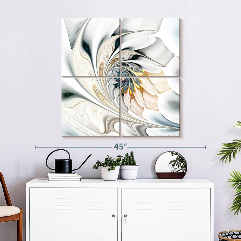 Abstrait fleur blanche, H 32 po x l 32 po