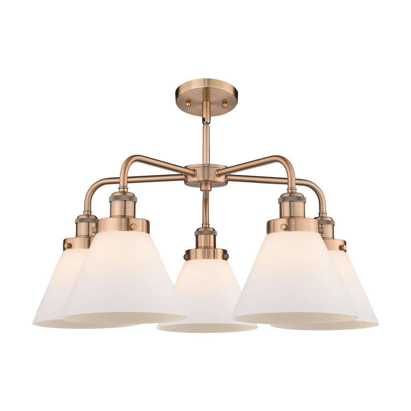 Lustre suspendu 5 lumières Cone, Blanc mat, Cuivre antique