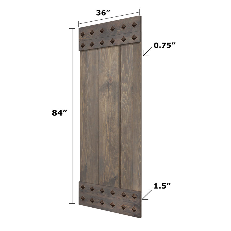 Porte de grange lambrissée peinte en bois sans trousse de quincaillerie d'installation, 36 po x 84 po, Gris fumé