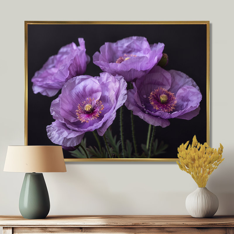 Mauve et gris fragiles beauté coquelicots II - coquelicots décoration murale, H 16 po x l 32 po x P 1 po