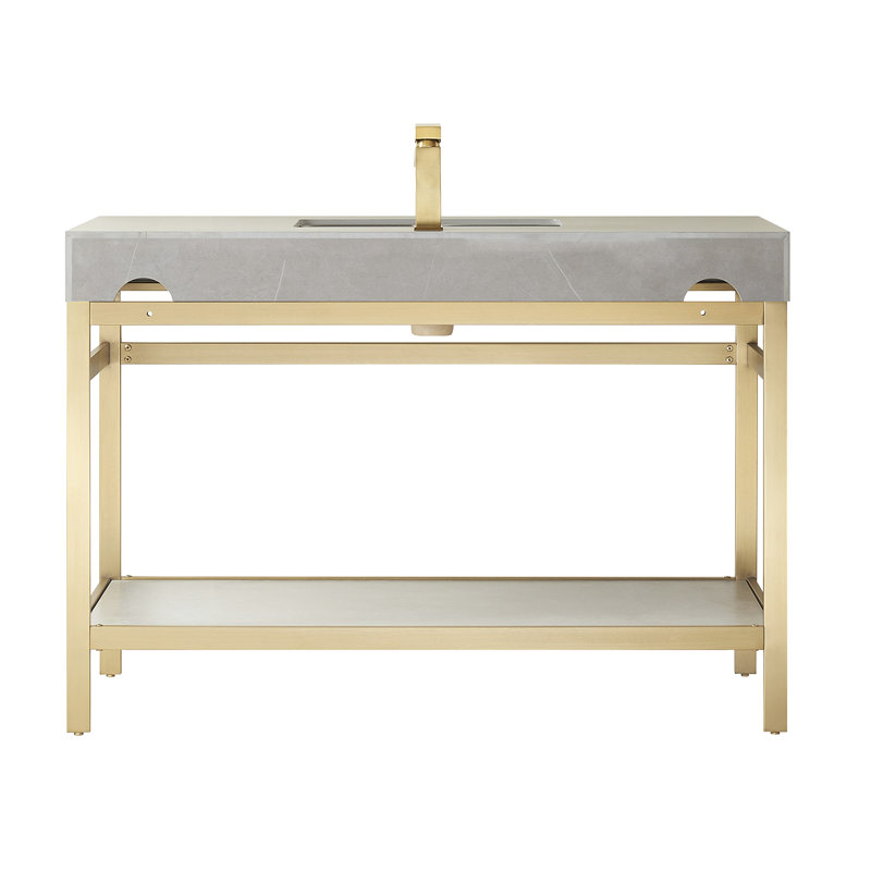 48'' Single Bathroom Vanity with Stone Top, Brushed Gold, Brushed Gold, Limestone Slab Stone