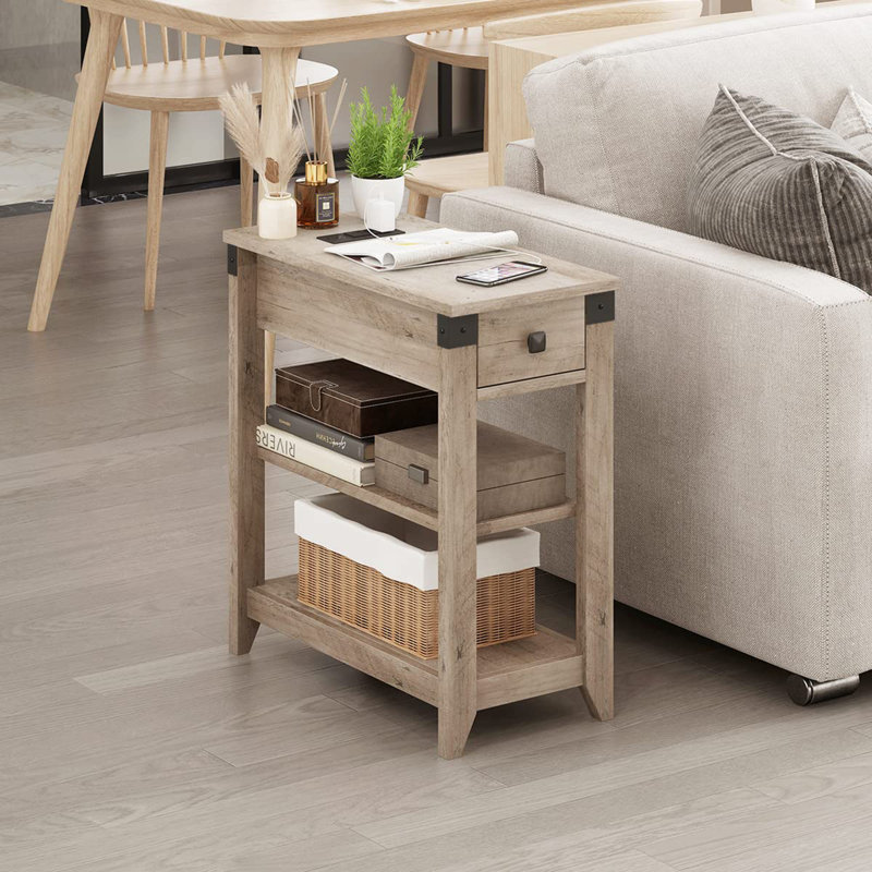 Ensemble de 2 tables de bout avec station de charge et rangement, Gris