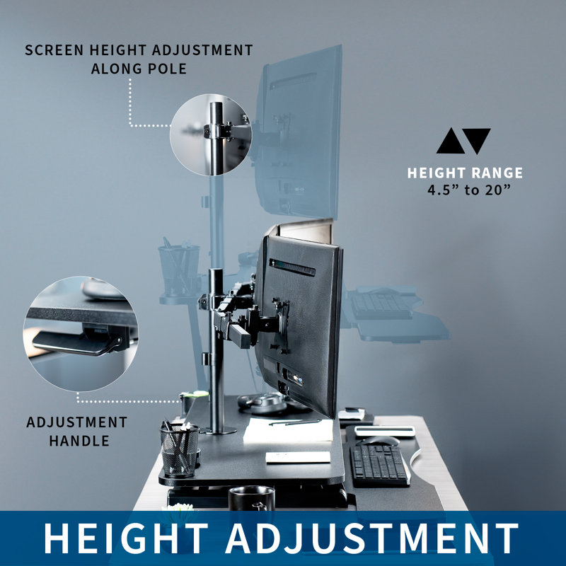 Black Adjustable 48" Standing Desk Converter with Triple Monitor Mount