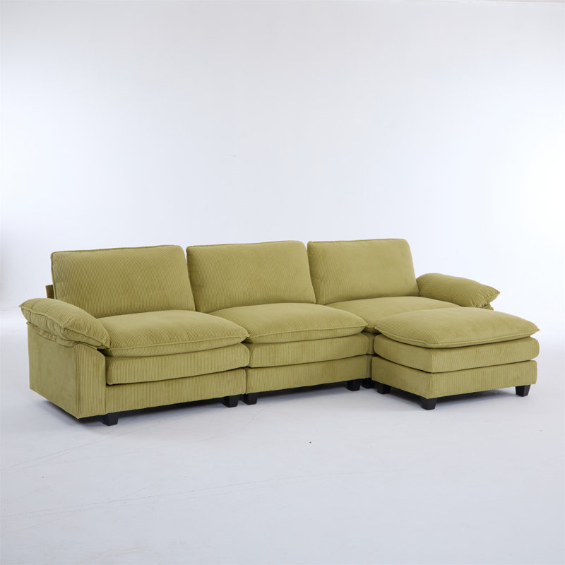 Modular Sectional Sofa With Movable Ottoman, Green Fabric