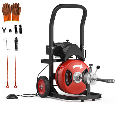 75FT x 1/2" Electric Drain Cleaning Machine – 450W Heavy Duty Auto Feed Sewer Snake Auger, Multi-Cutters & Air Foot Switch – For 2"-4" Pipes – Commercial & Home Use