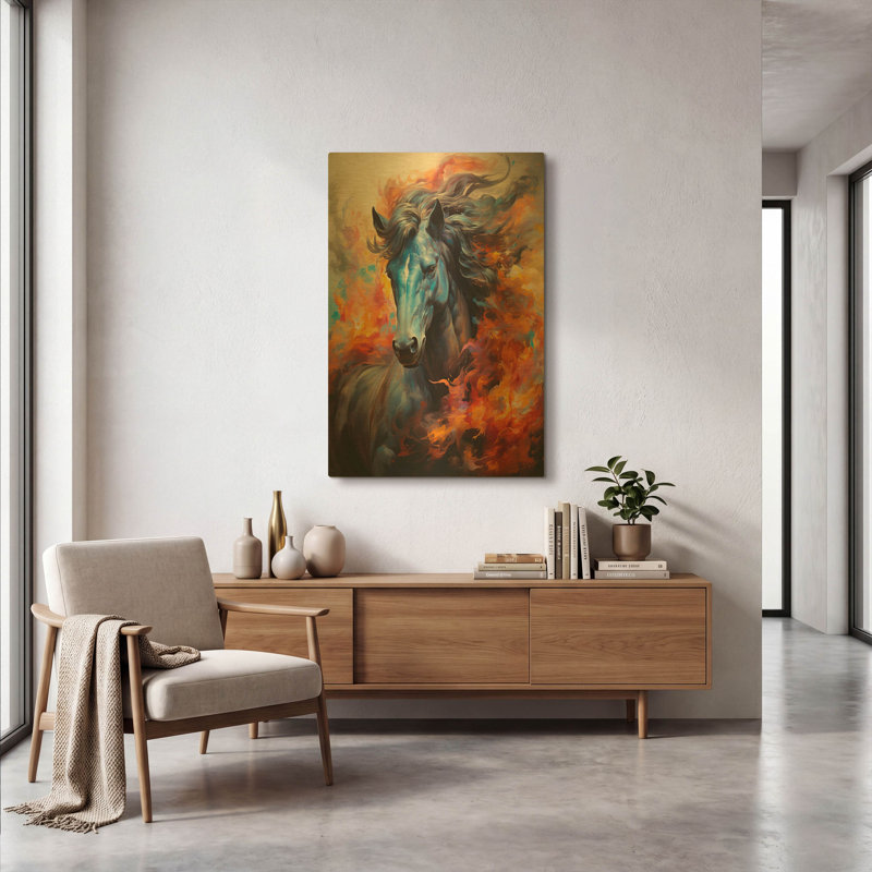 Tableau mural en métal doré « Cheval de feu » de Momart, 61 x 91 cm, 24 po x 36 po