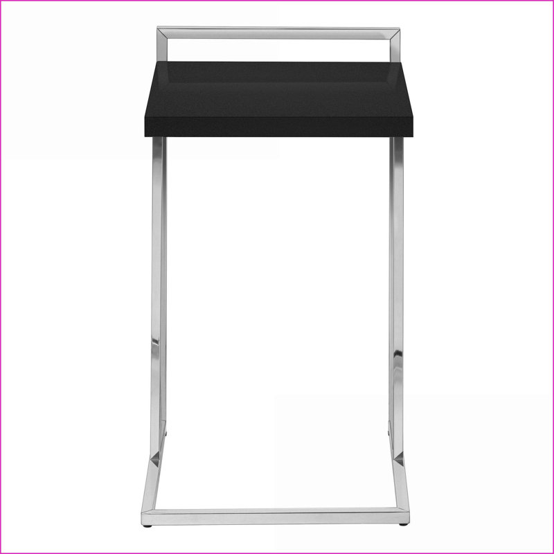 Table basse en forme de C compacte en stratifié noir et chrome, coulissante sous le canapé / lit, fonctionnelle moderne, Noir