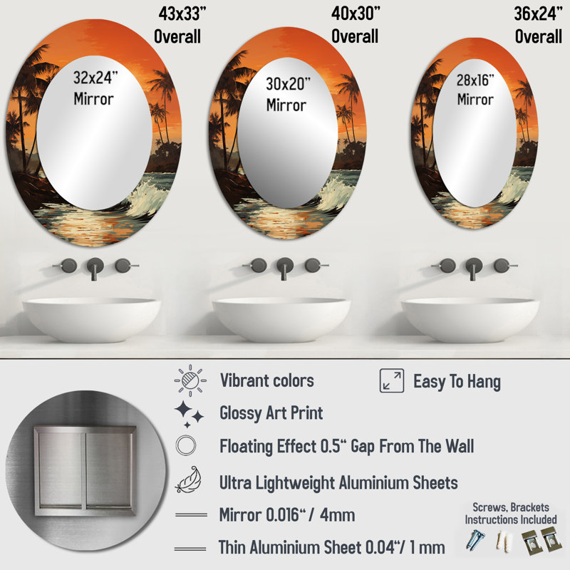 Miroir mural Tangerine Twilight Tropical Tranquility Sunset I - Tropical, H 36 po x l 24 po