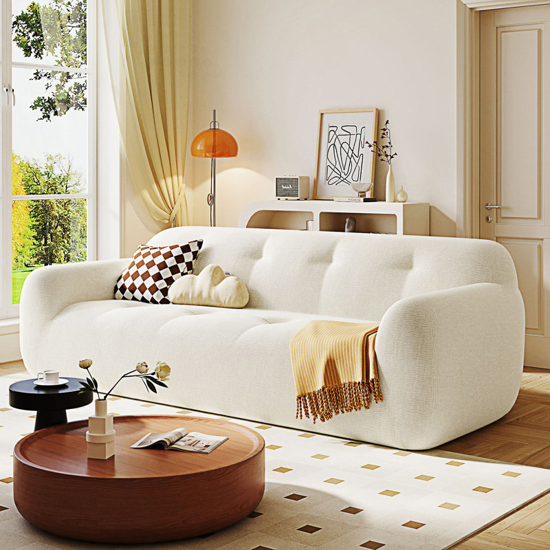 Canapé 3 places de style capitonné avec conception à compression complète, Beige