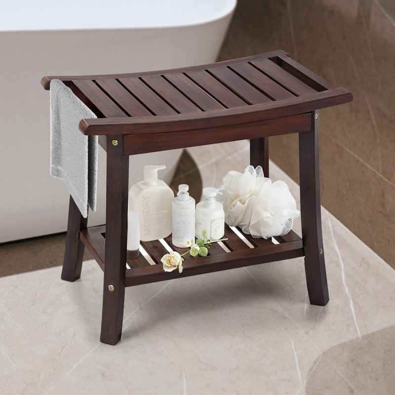 Banc de douche en bois d'acacia - résistant à l'eau, antidérapant et durable, capacité de 400 lb, parfait pour les salles de bain, les spas et les saunas