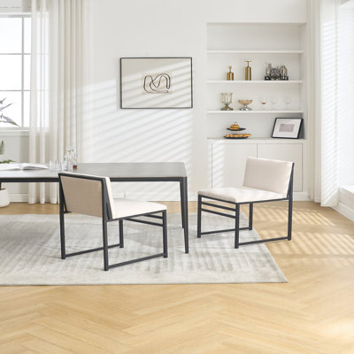 Ensemble de 2 chaises de salle à manger modernes, coussins et dossier rembourrés en lin avec supports en fer artisanal minimalistes
