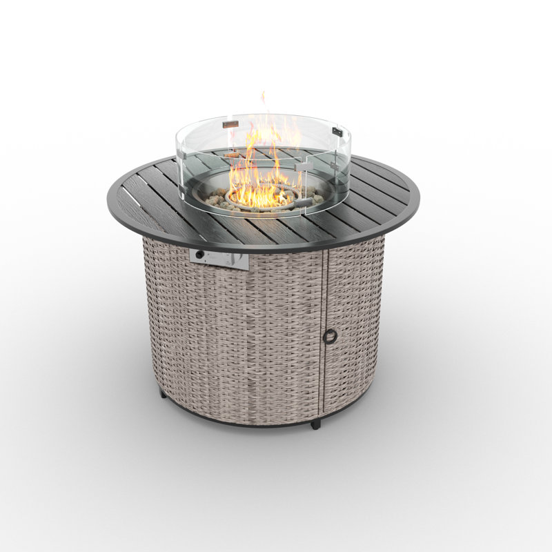 31.5'W Outdoor Wicker Gas Fire Pit Table