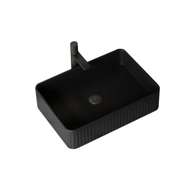 20'' Black Rectangular Ceramic Bathroom Sink Without Faucet, Curved Edges, High - Quality Material, No Water Pooling Instance Matte Basin For Bathroom, Faucet Or Cabinet, Easy To Clean Surface, Good