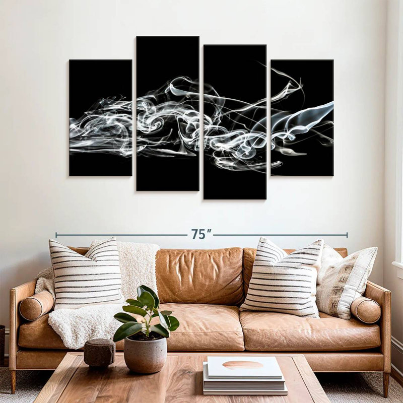 Senne Abstract White Smoke - Shark, 42" H x 68" W