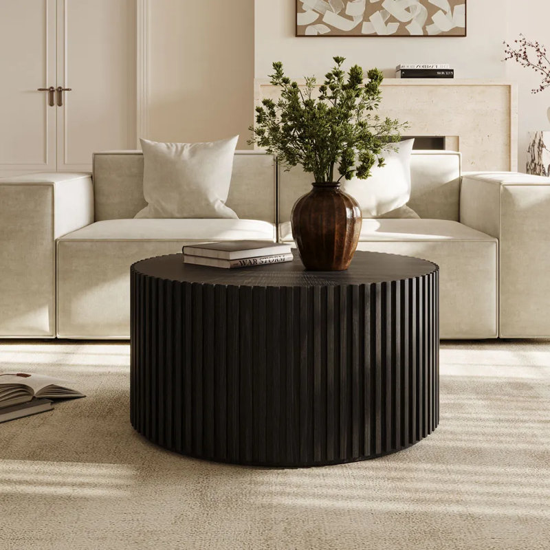 Silva 31.5'' Drum Coffee Table, Fully-Assembled, Black