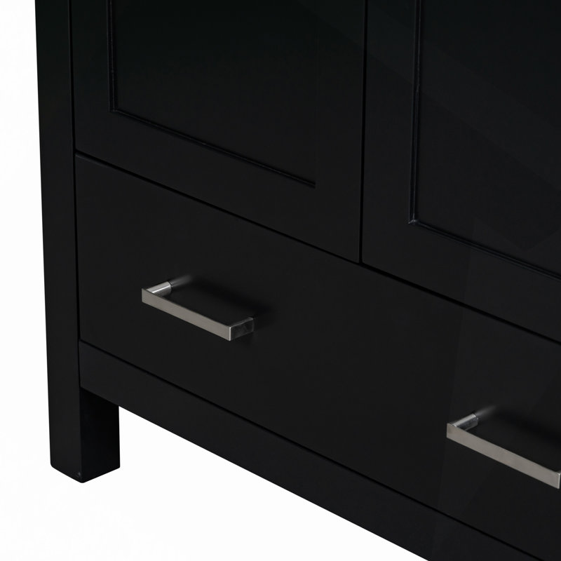 Meuble-lavabo de 30 po avec lavabo simple, meuble-lavabo encastré, armoire de rangement avec 2 portes et un tiroir, fermeture en douceur, rangement multifonctionnel, structure en bois massif