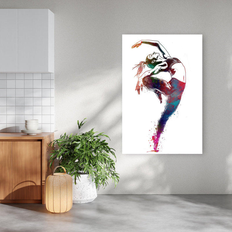 «Dynamic Watercolor Dancer», art mural contemporain coloré abstrait, H 60 po x l 40 po