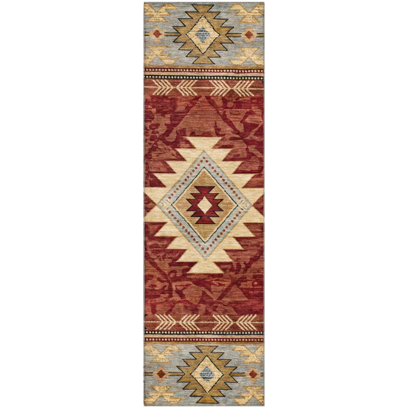 Tapis tribal de qualité supérieure lavable à la machine AMF1754, Tapis de couloir 2 pi 3 po x 7 pi 6 po