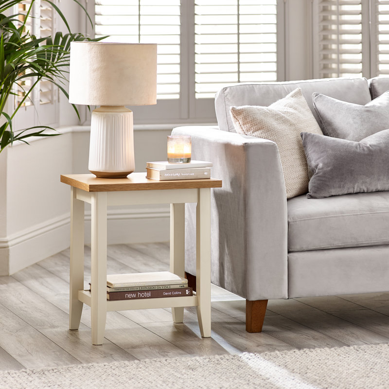 Abbondanza Solid Wood Side Table with Shelf - Traditional Farmhouse Cottage End Table, Oak Cream