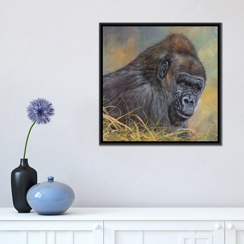 « gorilla », impression sur toile, H 18 po x l 18 po x P 1,5 po, Toile avec cadre noir, Pas de tapis