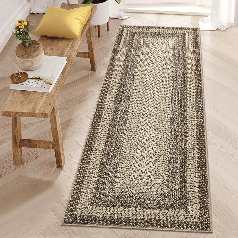 Machine Washable Non-Slip Non-Shedding Area Rugs for Living Room, Farmhouse Printed Braided Bordered Carpet, Stain Resistant Thin Foldable Floor Cover for Nursery Dining Room
