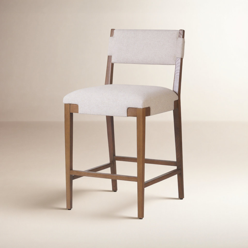 Bilbrey " Bar Stool, Brown, Cream Linen Blend, Counter Stool (27.76" Seat Height)